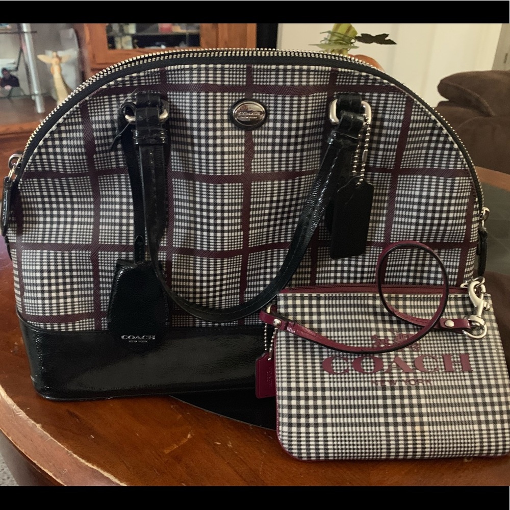 Plaid Coach Purse & Wristlet - Picture 1 of 4